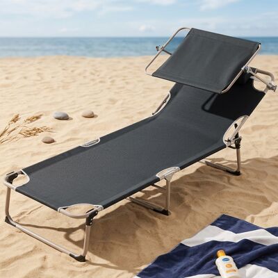 BAKAJI Lettino Prendisole Da Spiaggia Pieghevole Schienale Reclinabile Parasole Grigio BAKAJI Lettino Prendisole Da Spiaggia Pieghevole Schienale Reclinabile Parasole Grigio