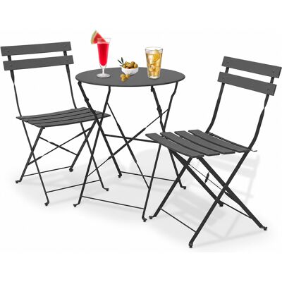 BAKAJI Set 3 Pezzi Giardino Tavolo 2 Sedie Bistrot Pieghevole Modello Parigi Antracite BAKAJI Set 3 Pezzi Giardino Tavolo 2 Sedie Bistrot Pieghevole Modello Parigi Antracite