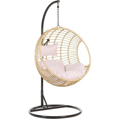 BELIANI - Sedia Sospesa Con Cesta Rotonda Di Rattan Beige Per Interno Ed Esterno Aspio BELIANI - Sedia Sospesa Con Cesta Rotonda Di Rattan Beige Per Interno Ed Esterno Aspio