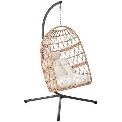 BELIANI Sedia A Dondolo Sospesa In Stile Boho, Rattan Pe Struttura In Metallo Morbido Cuscino Colore Naturale Montalcino BELIANI Sedia A Dondolo Sospesa In Stile Boho, Rattan Pe Struttura In Metallo Morbido Cuscino Colore Naturale Montalcino