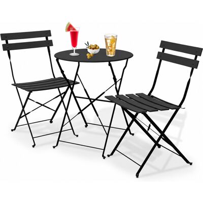 BAKAJI Set 3 Pezzi Giardino Tavolo Con 2 Sedie Bistrot Pieghevole Modello Parigi Nero BAKAJI Set 3 Pezzi Giardino Tavolo Con 2 Sedie Bistrot Pieghevole Modello Parigi Nero