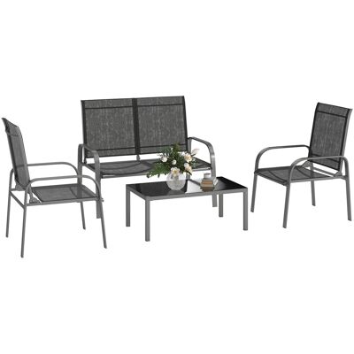 OEM Set Da Esterno 4pz Con Tavolino, 2 Sedie E Divanetto Con Schienale Regolabile, In Acciaio E Textilene Nero OEM Set Da Esterno 4pz Con Tavolino, 2 Sedie E Divanetto Con Schienale Regolabile, In Acciaio E Textilene Nero
