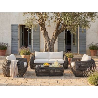 Unique Poltrona Da Giardino In Resina Intrecciata Antracite Con Cuscini Bianchi - Lotto Di 2 - Veyro Di Mylia Unique Poltrona Da Giardino In Resina Intrecciata Antracite Con Cuscini Bianchi - Lotto Di 2 - Veyro Di Mylia