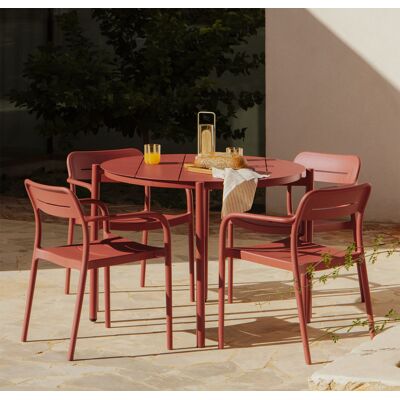 SKLUM Set Da Tavolo Rotondo Ø110 Cm In Alluminio Elton E 4 Sedie Da Giardino Impilabili In Polipropilene Graneli SKLUM Set Da Tavolo Rotondo Ø110 Cm In Alluminio Elton E 4 Sedie Da Giardino Impilabili In Polipropilene Graneli
