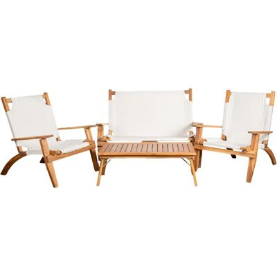 EUROGARDEN Set Da Esterno Pieghevole "primavera" In Legno Di Acacia E Poliestere Ecrù 4 Sedute E Tavolino EUROGARDEN Set Da Esterno Pieghevole "primavera" In Legno Di Acacia E Poliestere Ecrù 4 Sedute E Tavolino