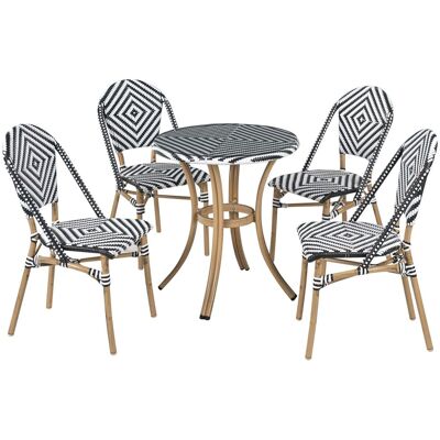 BELIANI Set Da Giardino A 4 Posti In Rattan Piano In Vetro Bianco E Nero Rifreddo BELIANI Set Da Giardino A 4 Posti In Rattan Piano In Vetro Bianco E Nero Rifreddo