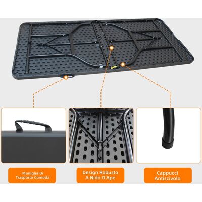 LEMONBEST Tavolo Pieghevole Portatile 180 Cm Robusto Con Maniglia, Multifunzionale Per Campeggio Picnic Interni/esterni, Capacità 135 Kg, Colore Nero LEMONBEST Tavolo Pieghevole Portatile 180 Cm Robusto Con Maniglia, Multifunzionale Per Campeggio Picnic Interni/esterni, Capacità 135 Kg, Colore Nero