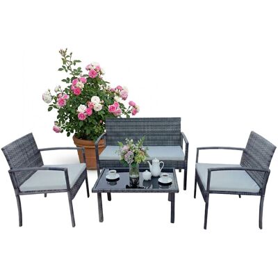 RELAXDAYS Set Giardino 4 Pz, Salotto Rattan 4 Posti, Panca, 2 Sedie & Tavolo Vetro, Grigio RELAXDAYS Set Giardino 4 Pz, Salotto Rattan 4 Posti, Panca, 2 Sedie & Tavolo Vetro, Grigio