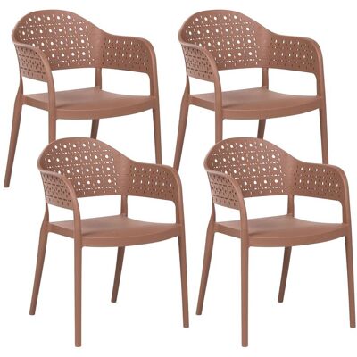 BELIANI Set Di 4 Sedie Da Pranzo Da Giardino Impilabili Con Braccioli In Plastica Marrone Narino BELIANI Set Di 4 Sedie Da Pranzo Da Giardino Impilabili Con Braccioli In Plastica Marrone Narino