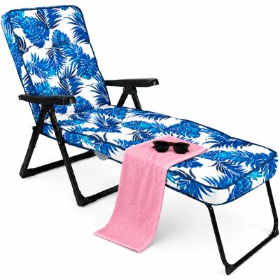BAKAJI Sedia Sdraio Relax Pieghevole Imbottita Con Cuscino Design Floreale 148x63x98cm BAKAJI Sedia Sdraio Relax Pieghevole Imbottita Con Cuscino Design Floreale 148x63x98cm