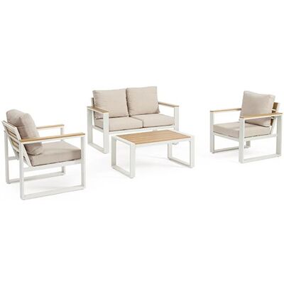 BIZZOTTO Set Per Esterno Con Cuscini Leandro 4pz Bianco Beige - 663882 BIZZOTTO Set Per Esterno Con Cuscini Leandro 4pz Bianco Beige - 663882