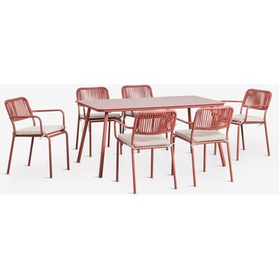 SKLUM Set Da Tavolo Rettangolare 160x90 Cm E 6 Sedie Da Pranzo Impilabili In Corda Intrecciata Arhiza SKLUM Set Da Tavolo Rettangolare 160x90 Cm E 6 Sedie Da Pranzo Impilabili In Corda Intrecciata Arhiza