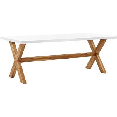 BELIANI - Tavolo Da Giardino Per 8 Persone Bianco Con Gambe In Legno 200 X 100 Cm Olbia BELIANI - Tavolo Da Giardino Per 8 Persone Bianco Con Gambe In Legno 200 X 100 Cm Olbia