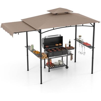 HELLOSHOP26 Gazebo Per Barbecue 318 X 153 X 250 Cm Con Tenda Laterale Zona Ombreggiata E Ripostiglio In Poliestere Dal Design Estetico Colore Caffè 200014397 HELLOSHOP26 Gazebo Per Barbecue 318 X 153 X 250 Cm Con Tenda Laterale Zona Ombreggiata E Ripostiglio In Poliestere Dal Design Estetico Colore Caffè 200014397