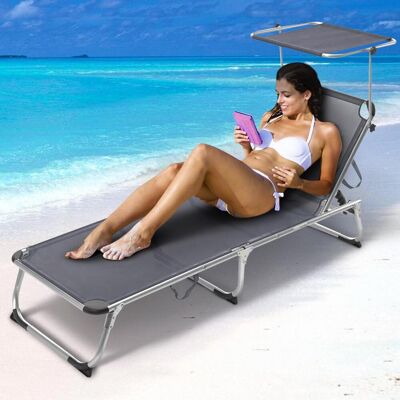 BAKAJI Lettino Prendisole Con Tettuccio Parasole Sdraio Mare Grigio Alluminio Pieghevol BAKAJI Lettino Prendisole Con Tettuccio Parasole Sdraio Mare Grigio Alluminio Pieghevol