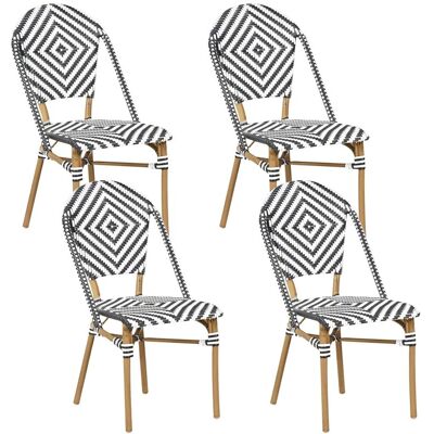 BELIANI Set Di 4 Sedie In Rattan Con Trama Moderna Bianco E Nero Rifreddo BELIANI Set Di 4 Sedie In Rattan Con Trama Moderna Bianco E Nero Rifreddo
