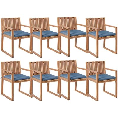 BELIANI Set Di 8 Sedie Da Pranzo Da Giardino Per Esterni In Legno D'Acacia Con Cuscini Blu Sassari Ii BELIANI Set Di 8 Sedie Da Pranzo Da Giardino Per Esterni In Legno D'Acacia Con Cuscini Blu Sassari Ii