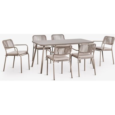 SKLUM Set Da Tavolo Rettangolare 160x90 Cm E 6 Sedie Da Pranzo Impilabili In Corda Intrecciata Arhiza SKLUM Set Da Tavolo Rettangolare 160x90 Cm E 6 Sedie Da Pranzo Impilabili In Corda Intrecciata Arhiza