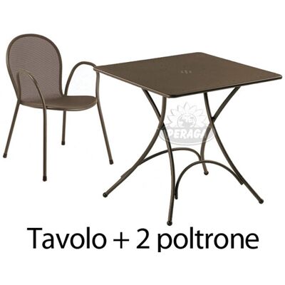 ALTRO Set Tavolo 76x76cm + 2 Poltrone Marrone ALTRO Set Tavolo 76x76cm + 2 Poltrone Marrone