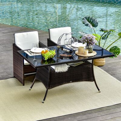 LEMONBEST Tavolo Da Giardino In Polirattan Con Piano In Vetro Di Sicurezza 150x85x74 Cm, Colore Marrone E Nero, Ideale Per Terrazza E Esterni LEMONBEST Tavolo Da Giardino In Polirattan Con Piano In Vetro Di Sicurezza 150x85x74 Cm, Colore Marrone E Nero, Ideale Per Terrazza E Esterni