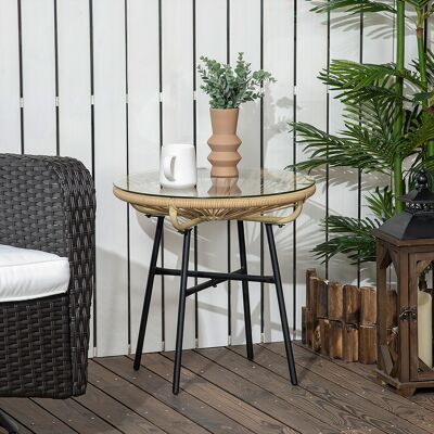 LEMONBEST Tavolo Da Bistrot Rotondo In Rattan Per Terrazza E Balcone, Colore Nero E Beige, Dimensioni 50 X 50 X 50 Cm LEMONBEST Tavolo Da Bistrot Rotondo In Rattan Per Terrazza E Balcone, Colore Nero E Beige, Dimensioni 50 X 50 X 50 Cm