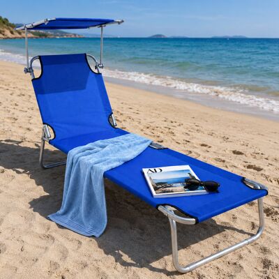 BAKAJI Lettino Mare Pieghevole Leggero Con Tettuccio Parasole Regolabile Blu BAKAJI Lettino Mare Pieghevole Leggero Con Tettuccio Parasole Regolabile Blu