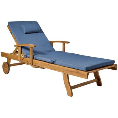 BELIANI Lettino Da Giardino In Legno Di Acacia Reclinabile Con Rotelle Cuscino Blu Idrorepellente E Resistente Ai Raggi Uv Java BELIANI Lettino Da Giardino In Legno Di Acacia Reclinabile Con Rotelle Cuscino Blu Idrorepellente E Resistente Ai Raggi Uv Java