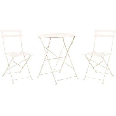 BELIANI Set Da Esterno 3 Pezzi Tavolino E 2 Sedile Pieghevoli In Metallo Bianco Sporco Fiori BELIANI Set Da Esterno 3 Pezzi Tavolino E 2 Sedile Pieghevoli In Metallo Bianco Sporco Fiori