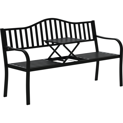 Zone Panchina Doppia Da Giardino, Robusta E Resistente, Con Tavolo Allungabile, Portata Massima 240 Kg, Schienale E Braccioli, Adatta Per Patii E Giardini, Dimensioni: 150 X 58,5 X 90 Cm, Colore Nero. Zone Panchina Doppia Da Giardino, Robusta E Resistente, Con Tavolo Allungabile, Portata Massima 240 Kg, Schienale E Braccioli, Adatta Per Patii E Giardini, Dimensioni: 150 X 58,5 X 90 Cm, Colore Nero.