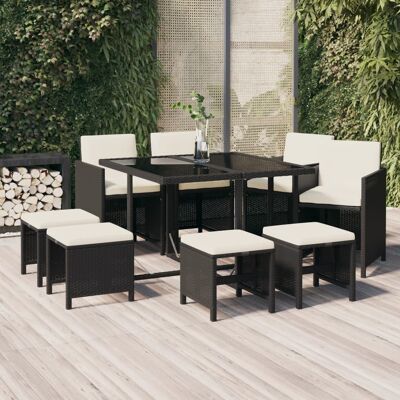 VIDAXL - Set Da Pranzo Da Giardino 9 Pz Con Cuscini Nero In Polyrattan VIDAXL - Set Da Pranzo Da Giardino 9 Pz Con Cuscini Nero In Polyrattan
