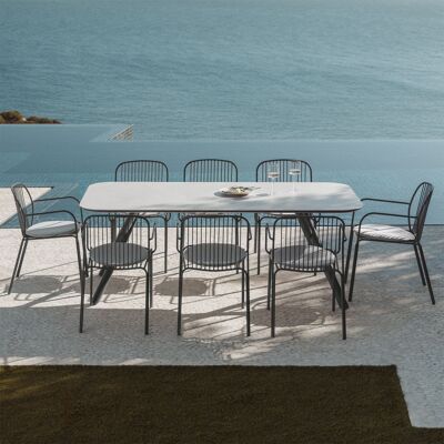 SKLUM Set Da Tavolo Rettangolare 200x95 Cm In Alluminio Brinela E 8 Sedie Da Giardino Con Braccioli In Acciaio Anerina SKLUM Set Da Tavolo Rettangolare 200x95 Cm In Alluminio Brinela E 8 Sedie Da Giardino Con Braccioli In Acciaio Anerina
