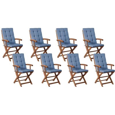 BELIANI Set Di 8 Sedie Da Giardino Pieghevoli In Legno Di Acacia Con Cuscini Blu In Tessuto Resistente Ai Raggi Uv E All'acqua Maui Ii BELIANI Set Di 8 Sedie Da Giardino Pieghevoli In Legno Di Acacia Con Cuscini Blu In Tessuto Resistente Ai Raggi Uv E All'acqua Maui Ii