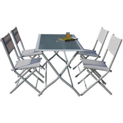 Bauer Set Tavolo E 4 Sedie Pieghevoli Da Giardino In Acciaio Astro Bianco Bauer Set Tavolo E 4 Sedie Pieghevoli Da Giardino In Acciaio Astro Bianco