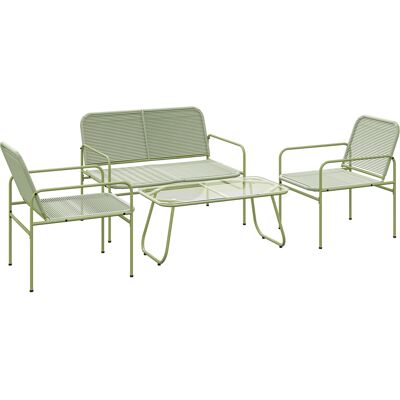Zone Set Salotto Da Esterno In Resina Intrecciata 4 Posti, Divano 2 Posti, 2 Sedie, Tavolo Con Piano In Vetro Temperato Struttura In Acciaio Verde Zone Set Salotto Da Esterno In Resina Intrecciata 4 Posti, Divano 2 Posti, 2 Sedie, Tavolo Con Piano In Vetro Temperato Struttura In Acciaio Verde