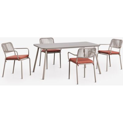 SKLUM Set Da Tavolo Rettangolare 160x90 Cm E 4 Sedie Da Giardino Impilabili In Corda Intrecciata Arhiza SKLUM Set Da Tavolo Rettangolare 160x90 Cm E 4 Sedie Da Giardino Impilabili In Corda Intrecciata Arhiza