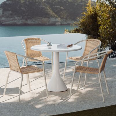 SKLUM Set Da Tavolo Rotondo Ø90 Cm In Cemento E Fibra Di Vetro Melody E 4 Sedie Da Giardino In Acciaio E Rattan Sintetico Kalyma SKLUM Set Da Tavolo Rotondo Ø90 Cm In Cemento E Fibra Di Vetro Melody E 4 Sedie Da Giardino In Acciaio E Rattan Sintetico Kalyma