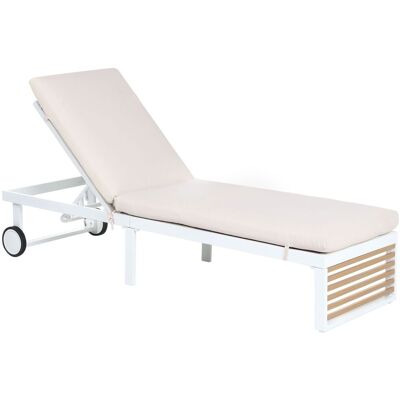 BELIANI Lettino Prendisole Reclinabile In Alluminio Con Cuscino E Ruote Beige Verdello BELIANI Lettino Prendisole Reclinabile In Alluminio Con Cuscino E Ruote Beige Verdello