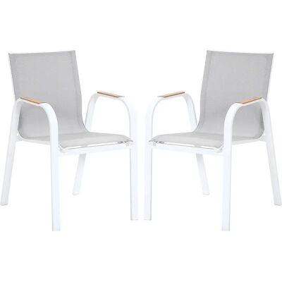 Unique Poltrona Da Giardino Impilabile In Alluminio E Textilene - Grigio Chiaro E Bianco - Lotto Di 2 - Zeyva Di Mylia Unique Poltrona Da Giardino Impilabile In Alluminio E Textilene - Grigio Chiaro E Bianco - Lotto Di 2 - Zeyva Di Mylia