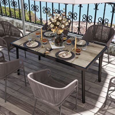 LEMONBEST Tavolo Da Giardino E Balcone 145x85 Cm Per 6 Persone In Acciaio Con Finitura Effetto Legno Grigio Per Esterni Terrazza LEMONBEST Tavolo Da Giardino E Balcone 145x85 Cm Per 6 Persone In Acciaio Con Finitura Effetto Legno Grigio Per Esterni Terrazza