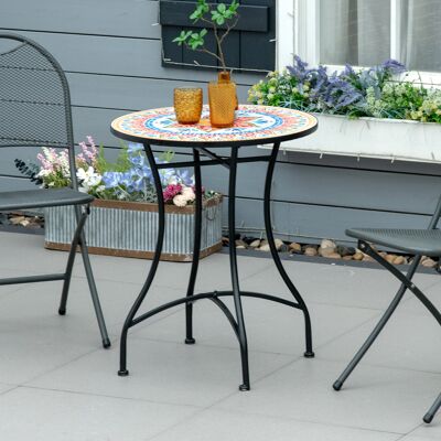 LEMONBEST Tavolo Da Giardino Rotondo In Metallo E Ceramica Con Piano A Mosaico, Design Bistrot, Diametro 60 Cm, Colori Rosso Blu E Bianco LEMONBEST Tavolo Da Giardino Rotondo In Metallo E Ceramica Con Piano A Mosaico, Design Bistrot, Diametro 60 Cm, Colori Rosso Blu E Bianco