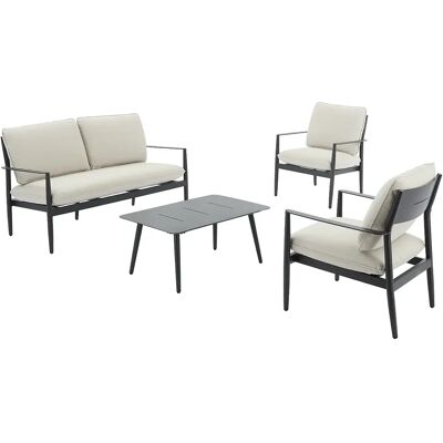 Unique Salotto Da Giardino In Alluminio: Un Divano A 2 Posti, 2 Poltrone E 1 Tavolino Antracite Con Cuscini Beige - Tavinya Di Mylia Unique Salotto Da Giardino In Alluminio: Un Divano A 2 Posti, 2 Poltrone E 1 Tavolino Antracite Con Cuscini Beige - Tavinya Di Mylia