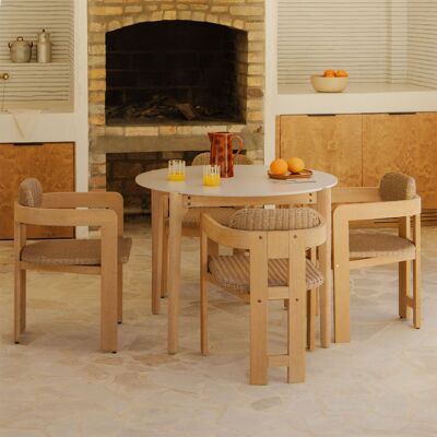 SKLUM Set Da Tavolo Rotondo Ø100 Cm In Cemento Xajul E 4 Sedie Da Giardino In Legno Di Acacia E Rattan Sintetico Ginara SKLUM Set Da Tavolo Rotondo Ø100 Cm In Cemento Xajul E 4 Sedie Da Giardino In Legno Di Acacia E Rattan Sintetico Ginara