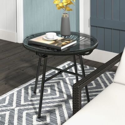 LEMONBEST Tavolino Da Giardino Stile Boho In Pe Rattan Con Piano In Vetro Temperato, Resistente Alle Intemperie, Dimensioni 50x50x50 Cm, Colore Nero LEMONBEST Tavolino Da Giardino Stile Boho In Pe Rattan Con Piano In Vetro Temperato, Resistente Alle Intemperie, Dimensioni 50x50x50 Cm, Colore Nero