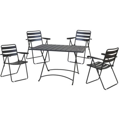 GARDEN Set Tavolo Con 4 Sedie Da Esterno Pieghevoli In Metallo Antracite, Fredi Remy GARDEN Set Tavolo Con 4 Sedie Da Esterno Pieghevoli In Metallo Antracite, Fredi Remy