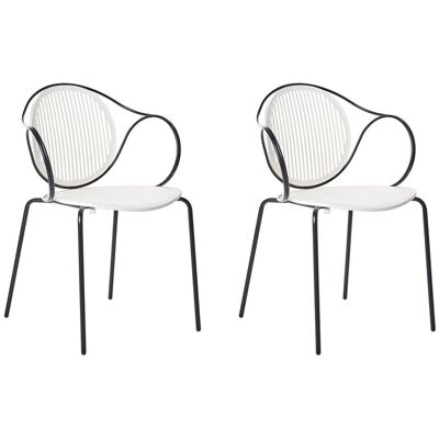 BELIANI Set Di 2 Sedie Da Pranzo Imbottite Base In Metallo Bianco Sporco E Nero Ikaria BELIANI Set Di 2 Sedie Da Pranzo Imbottite Base In Metallo Bianco Sporco E Nero Ikaria