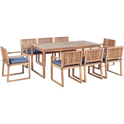 BELIANI Set Da Pranzo Da Giardino Rustico Da 8 Posti Con Tavolo E Sedie In Legno Di Acacia Certificato E Cuscini Blu Sassari BELIANI Set Da Pranzo Da Giardino Rustico Da 8 Posti Con Tavolo E Sedie In Legno Di Acacia Certificato E Cuscini Blu Sassari