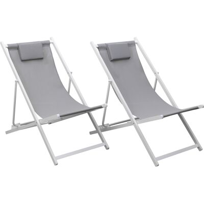 HAPPY GARDEN Set Di 2 Sedie Cyprus - Struttura In Textilene Grigio/bianco HAPPY GARDEN Set Di 2 Sedie Cyprus - Struttura In Textilene Grigio/bianco