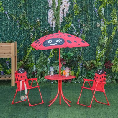 PZCC Set Di Mobili Da Giardino Per Bambini Outsunny, 4 Pezzi, Design Coccinella - Tavolo Rotondo + 2 Sedie Pieghevoli + Ombrellone - Metallo Verniciato A Polvere Epossidica Rosso Oxford PZCC Set Di Mobili Da Giardino Per Bambini Outsunny, 4 Pezzi, Design Coccinella - Tavolo Rotondo + 2 Sedie Pieghevoli + Ombrellone - Metallo Verniciato A Polvere Epossidica Rosso Oxford