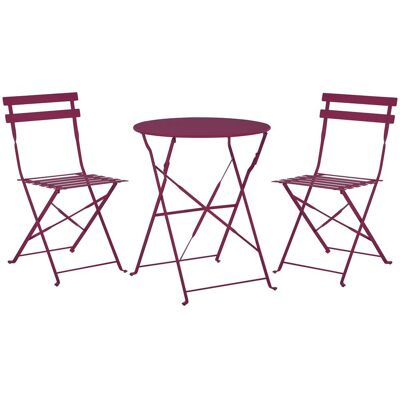BELIANI Set Da Esterno 3 Pezzi Tavolino E 2 Sedile Pieghevoli In Metallo Bordeaux Fiori BELIANI Set Da Esterno 3 Pezzi Tavolino E 2 Sedile Pieghevoli In Metallo Bordeaux Fiori