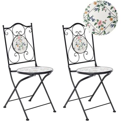 BELIANI Set Da Giardino In Metallo 2 Sedie In Stile Ferro Battuto Pieghevoli Con Piastrelle In Mosaico Ceramica Nero Collio BELIANI Set Da Giardino In Metallo 2 Sedie In Stile Ferro Battuto Pieghevoli Con Piastrelle In Mosaico Ceramica Nero Collio